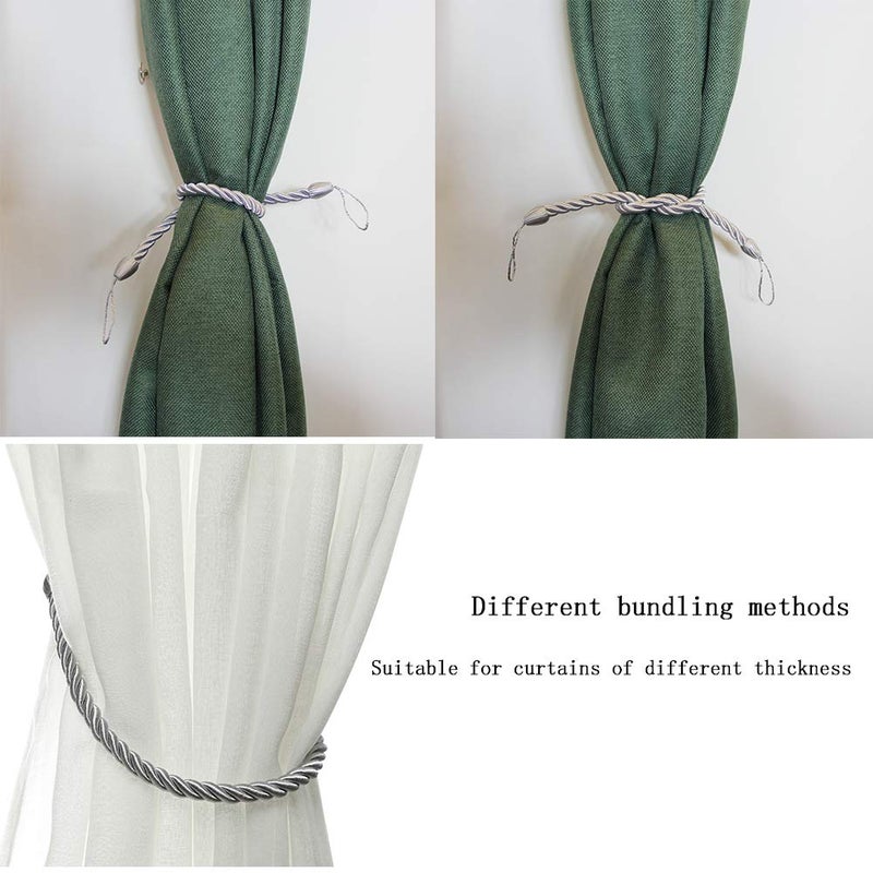 BEL AVENIR Curtain Ropes Tiebacks Tie-Backs, Curtain Handmade Holdbacks with 2 Metal Screw Hooks - Silver 2 Pack - Image 5